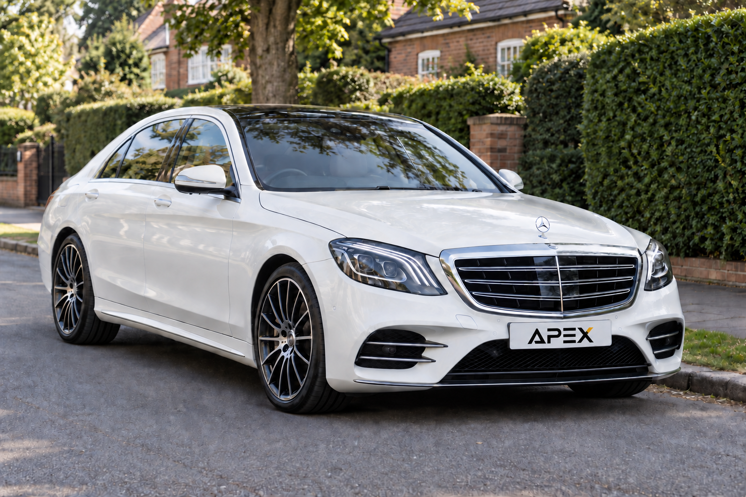 Illustrative white Mercedes-Benz S-Class saloon